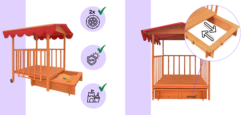 Drevený domček s pieskoviskom