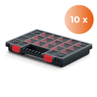 Plastový organizér NORS 10 kusov, 22 priehradiek, 34x25x5cm, čierna/transparentná