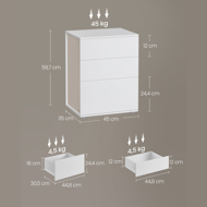 Nočný stolík RAMONA, 58x35x45cm, matná biela/béžová