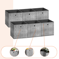 Úložné boxy GARY 6ks,30x30x30cm, šedá 
